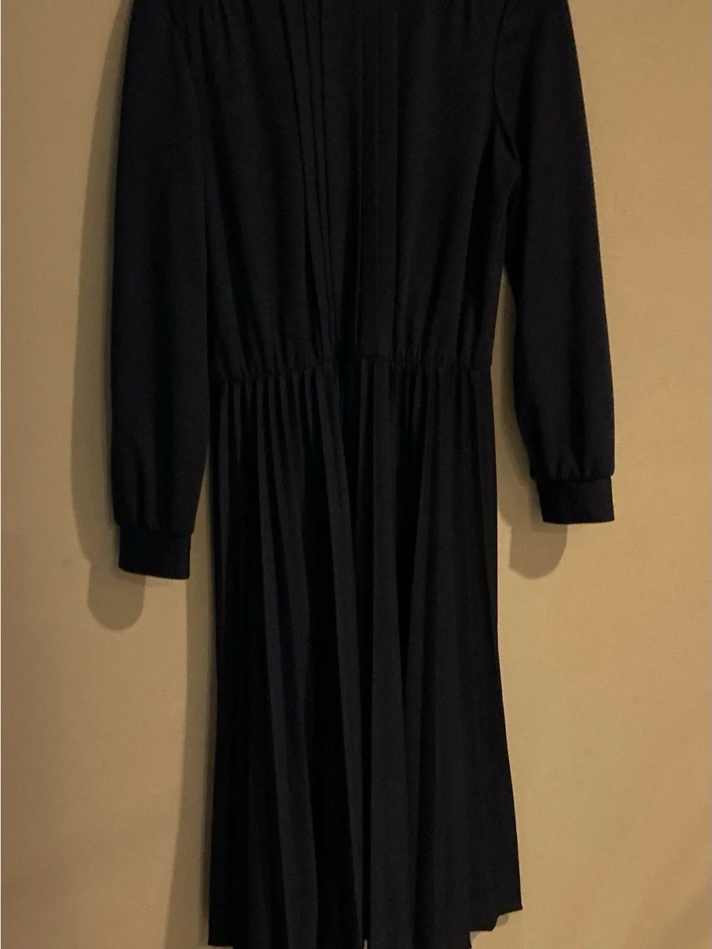 Vintage 1970s Kay Windsor Navy Accordion Pleated Midi Dress Union Made USA S